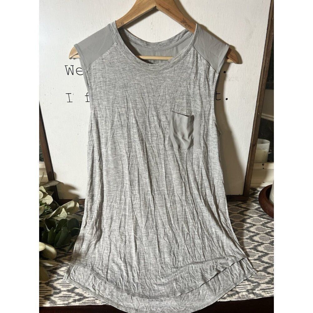 Ann Taylor Loft Womens Gray Semi Sheer Sleeveless Tank Top‎ Pocket T Medium.
